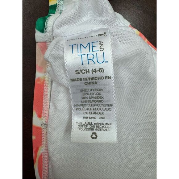 Time & Tru Floral Tie Front Bikini Top with Ruffle Sleeves Size Small - Picture 5 of 5